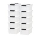 IRIS USA, 11.7 Qt Stack & Pull Clear Plastic Storage Boxes with Latches - 10 Pack