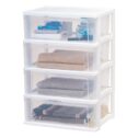 IRIS USA 4 Drawer Wide Plastic Storage Tower for Adult or Teen, White/Clear