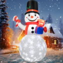 IZNEN 5FT Christmas Inflatables Snowman Decorations,Outdoor Snowman Decor,Christmas Blow Up Yard Inflatables with 360° Rotating Snowflake LED Lights