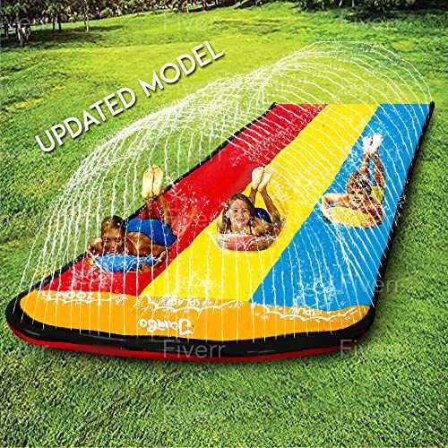 Jambo Triple Lane Slip, Splash and Slide (Newest 2022 Model) for Backyards| Water Slide Waterslide with 3 Boogie Boards |...