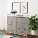 Jaxpety 3-Tier Closet Dresser, Storage Tower with 5 Non-Woven Fabric Drawers and Metal Frame Natural Wood Color