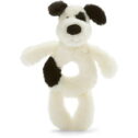 Jellycat Bashful Black and Cream Puppy Soft Plush Baby Toy Ring Rattle