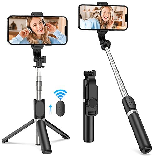 JiaSiFu Portable Selfie Stick, Handheld Tripod with Detachable Wireless Remote and Mini Tripod Stand Selfie Stick for iPhone 13, 12,...