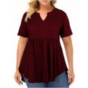 kakina CMSX Plus Size top Clearance Women Plus Size Loose Short Sleeve Solid V-neck Blouse T-shirt Tops