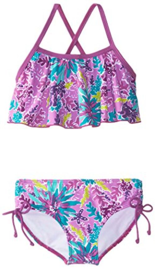 Kanu Surf Girls' Karlie Flounce Bikini Beach Sport 2 Piece Swimsuit, Ariel Purple, 12