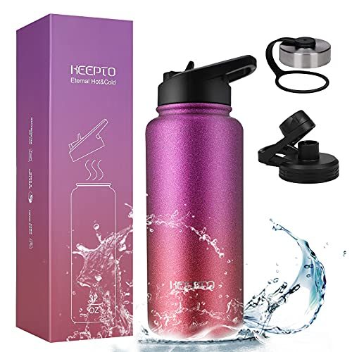 KEEPTO Vacuum Insulated Water Bottle BPA Free,Stainless Steel Water Jug with Straw