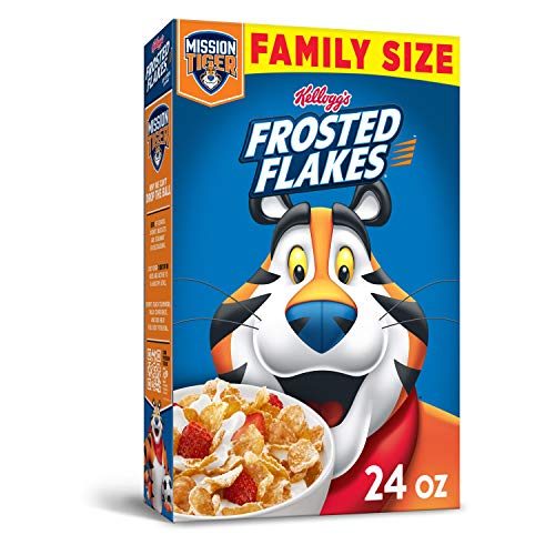 Kellogg's Frosted Flakes Breakfast Cereal, 8 Vitamins and Minerals, Kids Snacks, Family Size, Original, 24oz Box (1 Box)