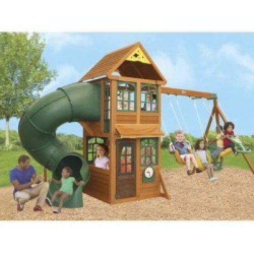 KidKraft Cloverdale Wooden Swing Set Wooden/Solid Wood in Brown/Green/Yellow, Size 114.0 H x 90.0 W x 114.0 D in |...