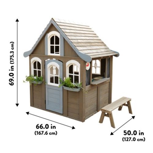 KidKraft Forestview II Wooden Outdoor Playhouse with Ringing Doorbell, Bench and Kitchen