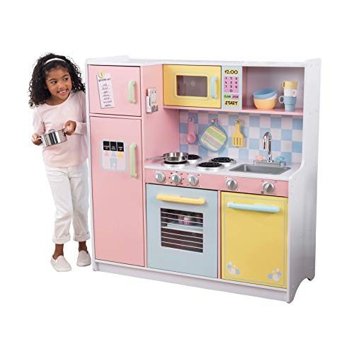 KidKraft KidKraft Wooden Large Pastel Play Kitchen with Turning Knobs, See-Through Doors and Play Phone, Gift for Ages 3+ 42.30...