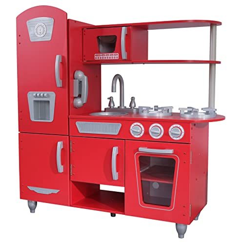 KidKraft Vintage Play Kitchen, Red, Gift for Ages 3+