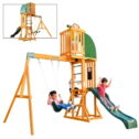 KidKraft Hawk Tower Wooden Swing Set with Slide and 2 Belt Swings, 9.9 feet Tall