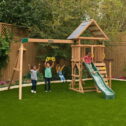 KidKraft Lawnmeadow Wooden Outdoor Swing Set with Slide and Monkey Bars