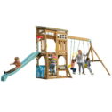 KidKraft Modern Wooden Outdoor Swing Set with Slide and Fireman's Pole