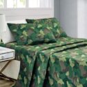 Kids Collection Bedding 3 Piece Army Green Twin Size Sheet Set Flat Fitted Sheets Pillow sham Military Camouflage Theme Boys...