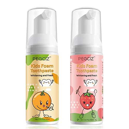 Kids Foam Toothpaste with Orange and Strawberry Flavor, Mousse Foam Whitening Toothpaste, Fluoride Free 2 Pack Foam Toothpaste for U-Shape...