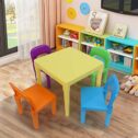 Kids Plastic Table and 4 Chairs Set,Toddler Activity Desk Chair Set Studying Writing Drawing Desk,Multifunctional Dining Table Chair Entertainment Center...