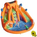 Kinbor Kids Inflatable Bounce Water Slide Bouncy Castle House w/ Climbing Wall Water Cannon Splash Pool, Including Blower & Carry...