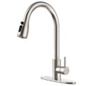 Kitchen Faucets with Pull Down Sprayer, High Arc Single Handle Kitchen Sink Faucet with Water Lines, Brushed Nickel, Commercial Modern...