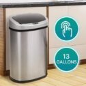 Kitchen Trash Can 13 Gallon Garbage Can, Sensor Trash Can Touchless Stainless Steel Trash Can, Brushed Dustbin 50 Liter Motion...