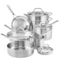 KitchenAid 11-Piece 3-Ply Base Stainless Steel Pots and Pans/Cookware Set, Brushed Stainless Steel