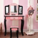 Ktaxon Kids' Wooden Vanity Table and Stool Set with 3 Mirrors, Princess Makeup Dressing Table,Children's Furniture