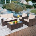 Lacoo 4 Pieces Patio Furniture Sets Rattan Chair Wicker Conversation Sofa Set Outdoor Backyard Porch Garden Poolside Balcony Use Furniture,...