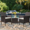 Lacoo 3 Pieces Outdoor Patio Furniture PE Rattan Wicker Table and Chairs Set Bar Set with Cushioned Tempered Glass, Brown/Beige,...