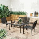LACOO 4 Pieces Outdoor Furniture Set Patio Textilene Steel Conversation Set with Loveseat Tea Table, Metal Brown