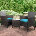 Lacoo Three Pieces Outdoor Conversation Set Patio Set with Table(Blue )