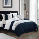 Lainy 5 Piece Comforter Set Color Block Pleated Ribbed Embroidered Bedding