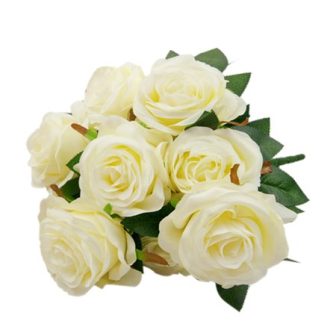 Large 9 HEADS Artificial Rose Silk Flowers Valentines Wedding White