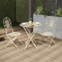 Lavish Home (Antique White) Folding Bistro Set – 3PC Table and Chairs with Lattice & Leaf Design