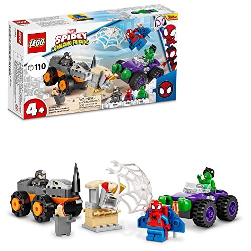 LEGO Marvel Spidey and His Amazing Friends Hulk vs. Rhino Truck Showdown 10782 Building Kit; Playset Comes with 2 Spider-Man...