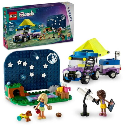 LEGO Friends Stargazing Camping Vehicle Adventure Toy, Includes 2 Mini-Dolls, Camping Trailer, Telescope Toy, and a Dog Figure, Science Toy...