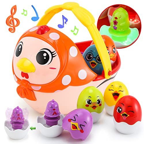 LinseyFun Baby Easter Egg Toy Basket, 6PCS Matching Eggs, Easter Musical Eggs for Babies Toddlers, Easter Basket Ideas for 1...