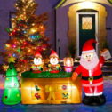 Longrv 9ft Christmas Inflatables Yard Decorations Santa's Shop with Elf Christmas Tree, Santa Claus Xmas Outdoor Decoration Inflatables for Lawn...
