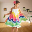 LoyisViDion Baby Girls Dress Clearance Toddler Kids Baby Girl Summer Sleeveless Suspender Rainbow Print Princess Dress Multicolor 3-4Years