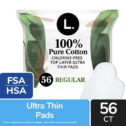 L. Ultra Thin Pads for Women, Regular, 100% Pure Cotton Top Layer 56 Ct