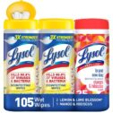 Lysol Disinfecting Wipes, 2 Lemon Lime & 1 Mango Hibiscus, 105ct(3X35ct), Brand New Day, Tested & Proven to Kill COVID-19...