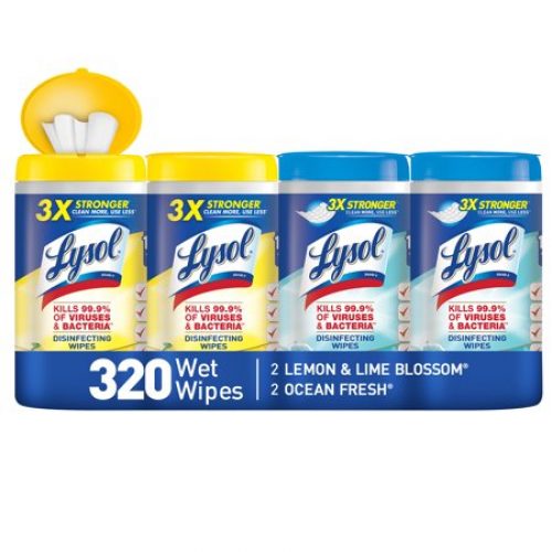 Lysol Disinfecting Wipes, Ocean Fresh & Lemon, 320ct (4x80ct), Cleaner