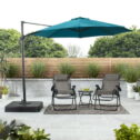 Mainstays 10’ Teal Octagon Outdoor Tilting Cantilever Offset Patio Umbrella with Weighted Base and 360 Degree Rotation