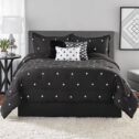 Mainstays 7-Piece Embroidered Comforter Set Shams, 3 Dec Pillows and Bed Skirt, Black, F/Q