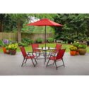 Mainstays Albany Lane 6 Piece Outdoor Patio Dining Set, Red