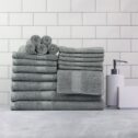 Mainstays Basic Bath Collection, 18-Piece Towel Set, Light School Grey