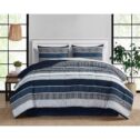 Mainstays Blue Stripe 8 Piece Bed in a Bag Comforter Set With Sheets, Queen