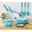 Mainstays Ceramic Nonstick 12 Piece Cookware Set, Teal Ombre