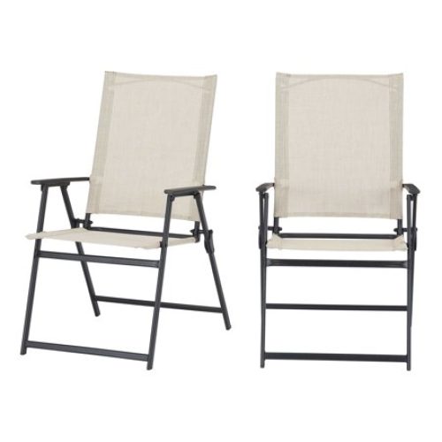 Mainstays Greyson Square Set of 2 Outdoor Patio Steel Sling Folding Chair, Beige