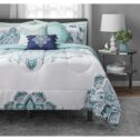 Mainstays Teal Medallion 10 Piece Bed in a Bag Comforter Set With Sheets, Queen