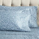 Mainstays 4-Piece 300 Thread Count Blue Floral Print CVC Cotton Blend Bed Sheet Set, Full